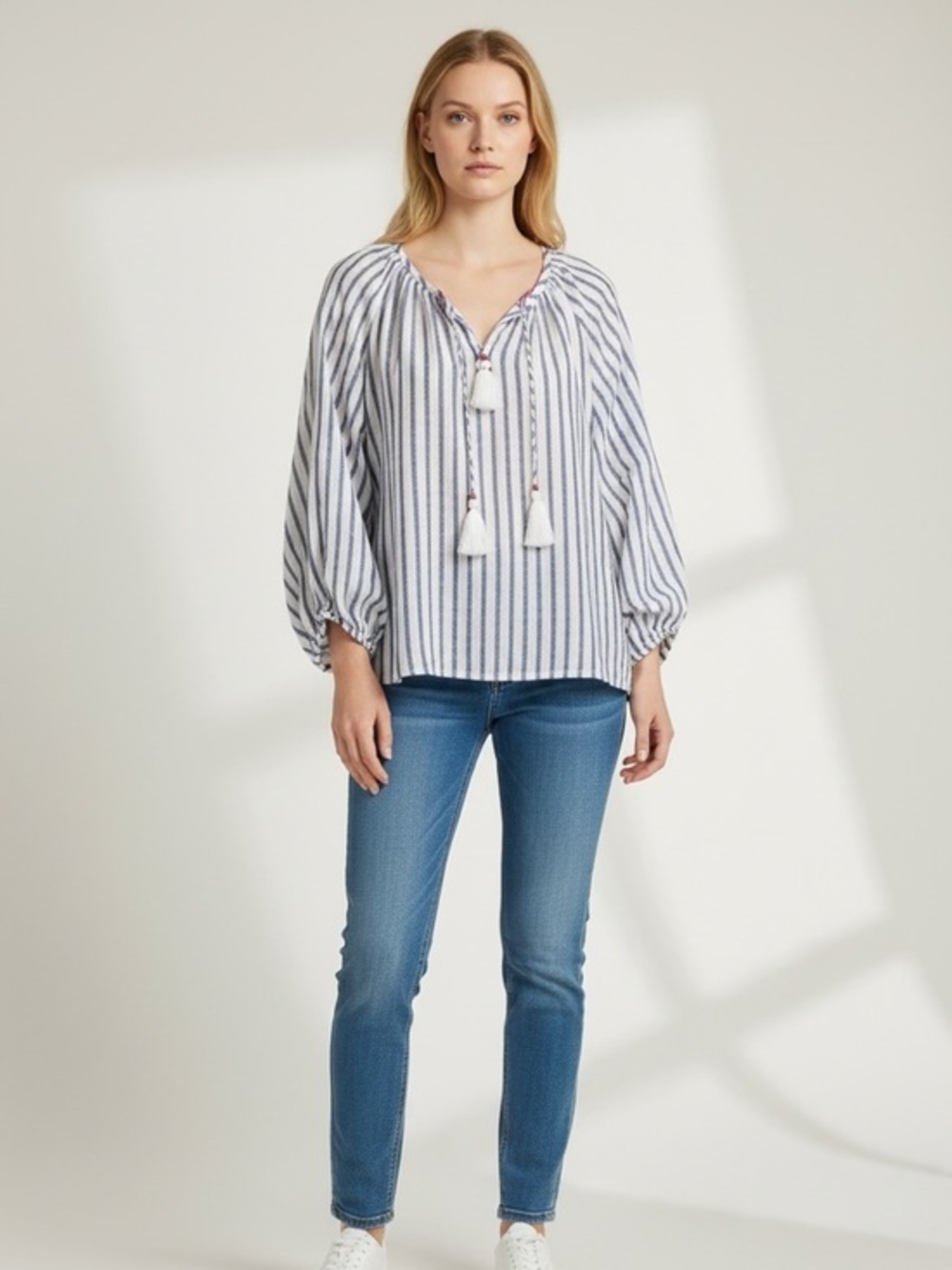 Cynthia Rowley Black and White Puff Sleeve  Linen Blouse size small